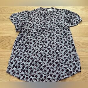 LOFT Light Grey & Purple Print Blouse Top Medium M